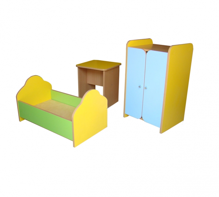 Набор кукольной мебели, 3 предмета (стол, кровать, шкаф), ЛДСП